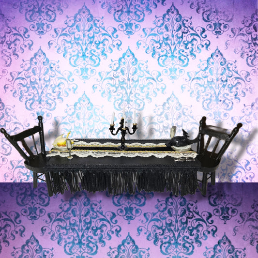 Goth dollhouse dining room set 1:12 scale creepy doll furniture