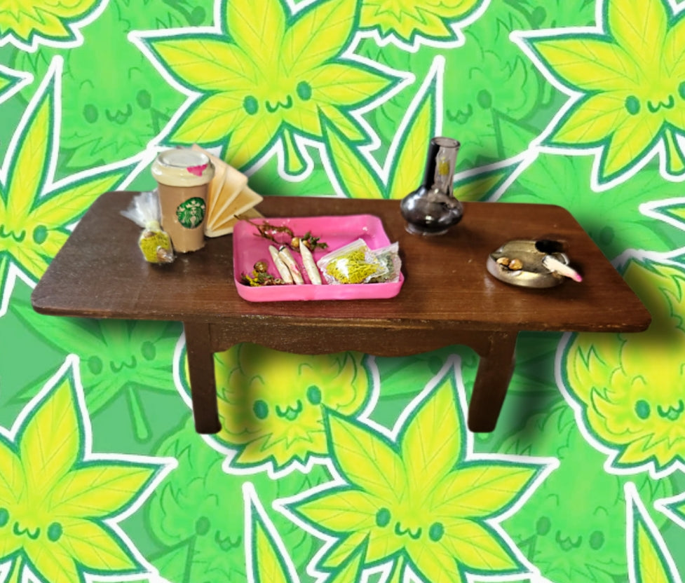 420 dollhouse coffee table miniature fake weed rolling table ashtray joints blunts bong accessories 1:12 scale