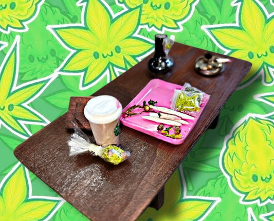 420 dollhouse coffee table miniature fake weed rolling table ashtray joints blunts bong accessories 1:12 scale