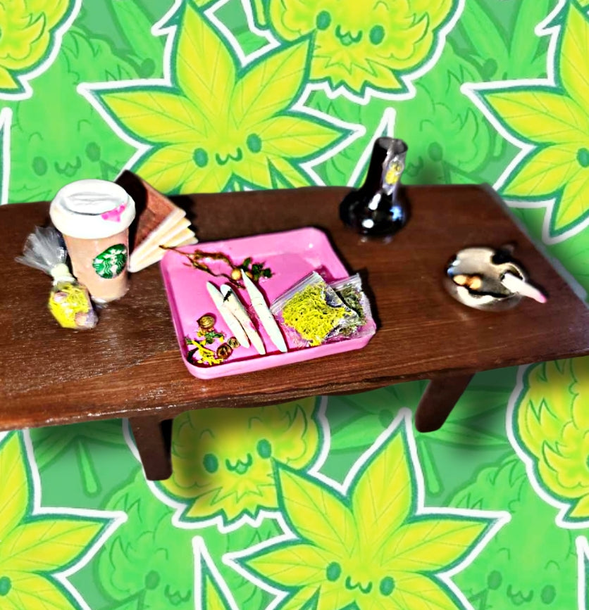 420 dollhouse coffee table miniature fake weed rolling table ashtray joints blunts bong accessories 1:12 scale