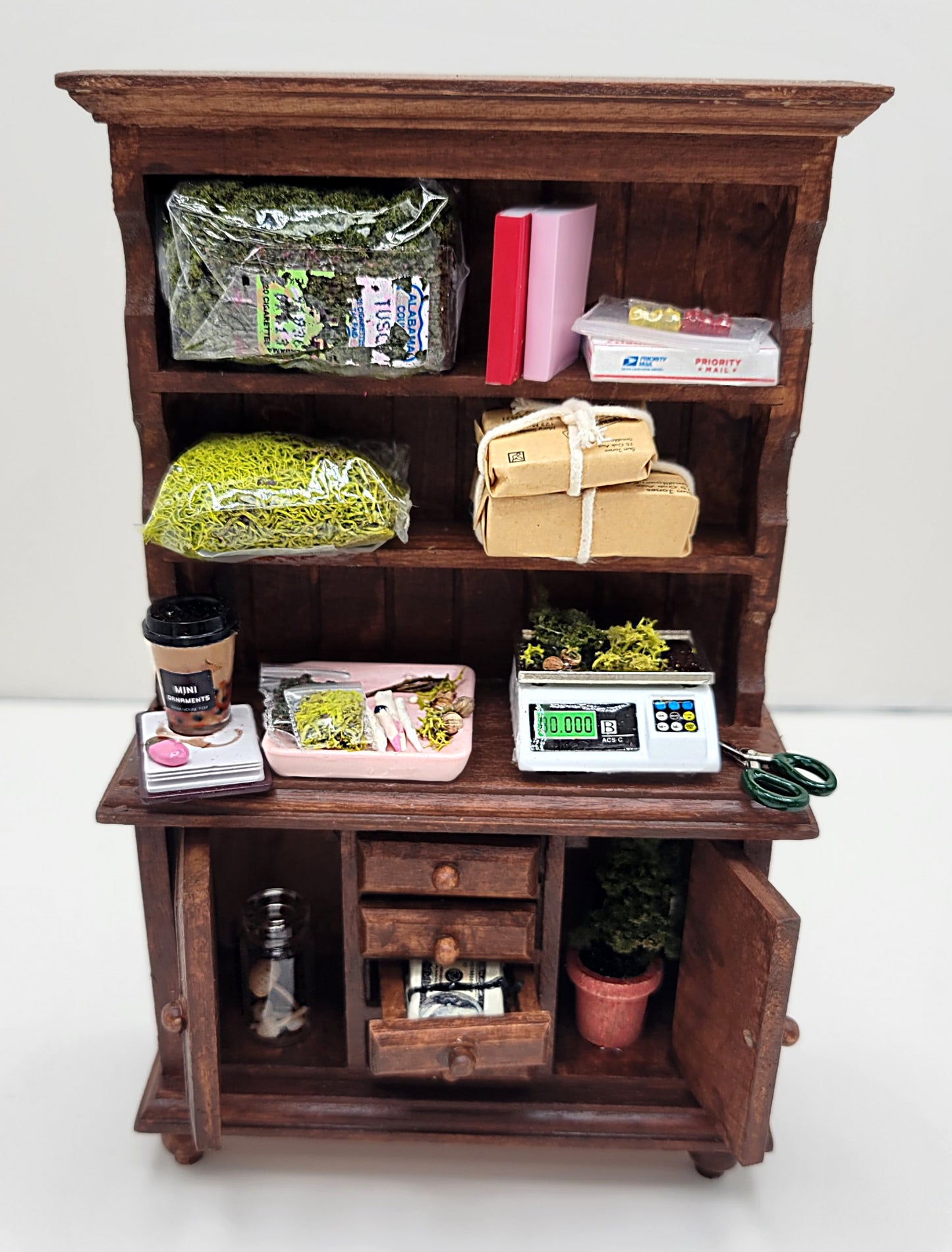 Simulated Dollhouse weed stash cabinet miniature 1:12 scale