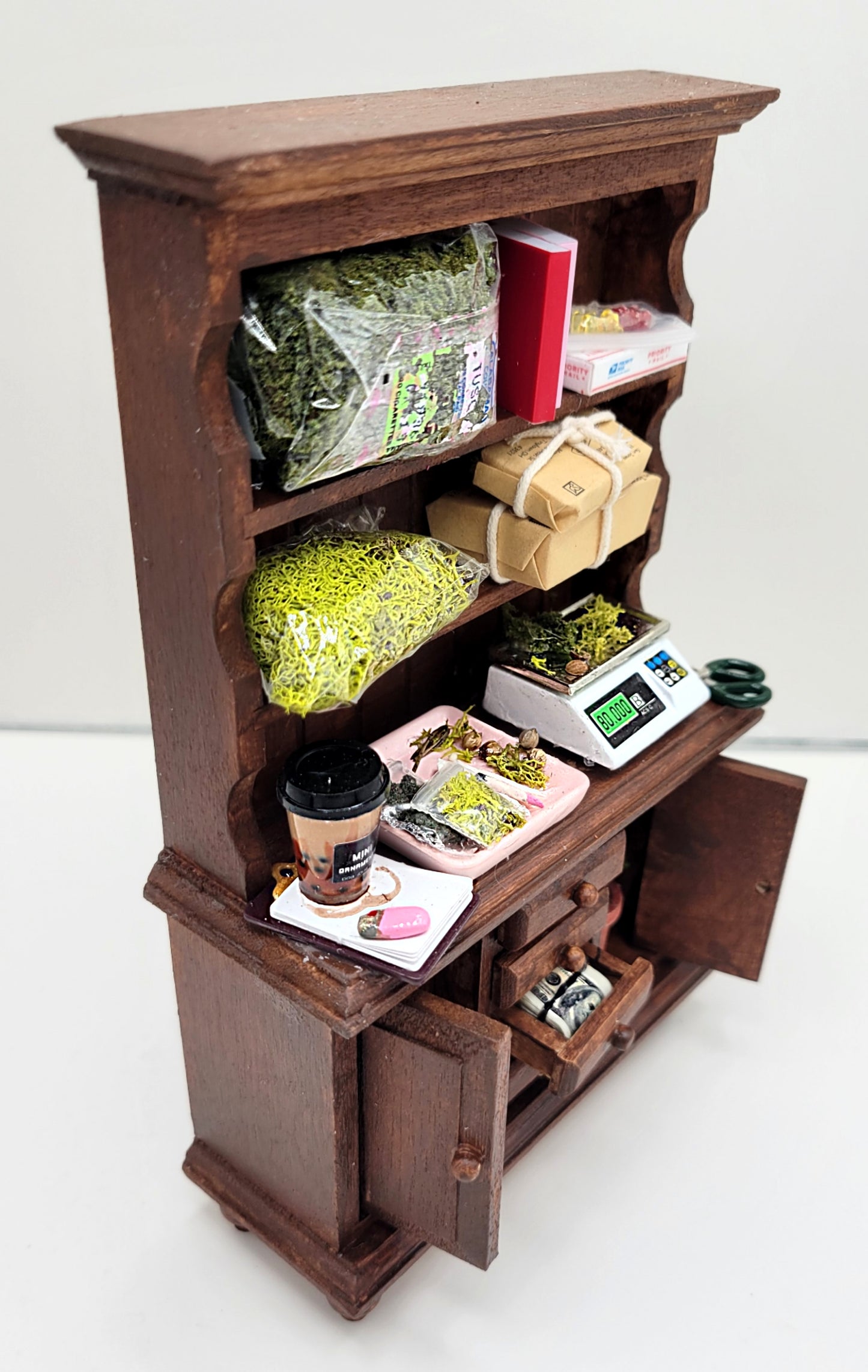 Simulated Dollhouse weed stash cabinet miniature 1:12 scale